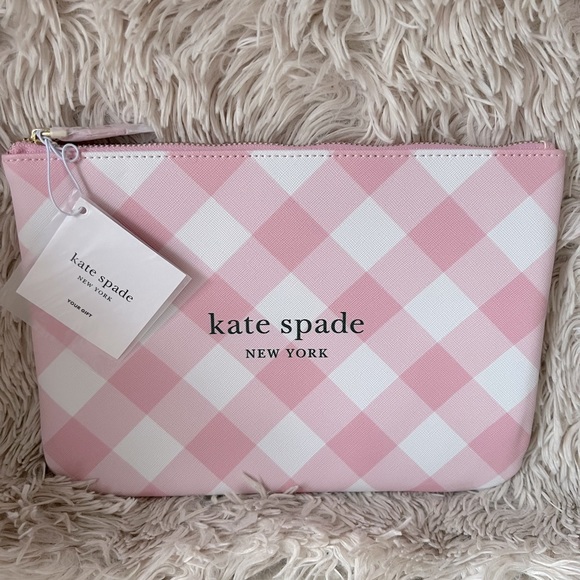 kate spade Handbags - KATE SPADE Pink Gingham Large Cosmetic Bag!